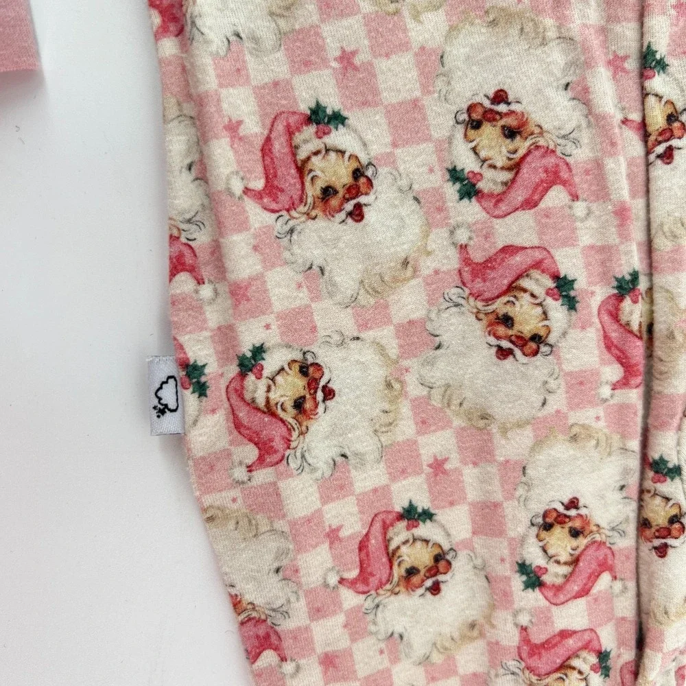 Dream Big Little Co Pink Santa Checkered Bamboo Kitsch Pajamas 3T Vintage Toile